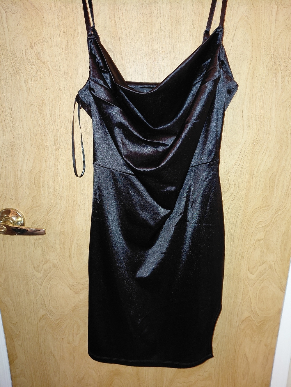 Black Satin Cowl Slip Mini Dress